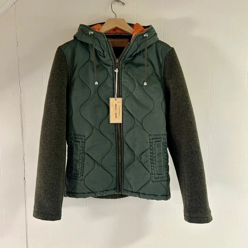 Slate & Stone Mason Wool Quilted‎ Jacket in Army Green sz S